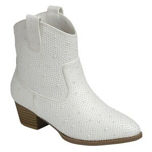 White Embellished Western Ankle Boot -
